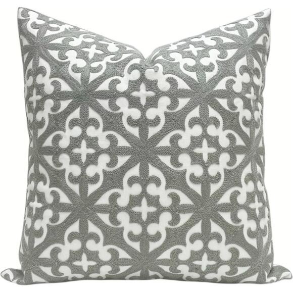 SLOW COW Embroidery Decorative Throw Pillow Cover Grey Kaleidoscope Design - Picture 1 of 8